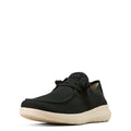 Black sneaker with a white sole on a white background