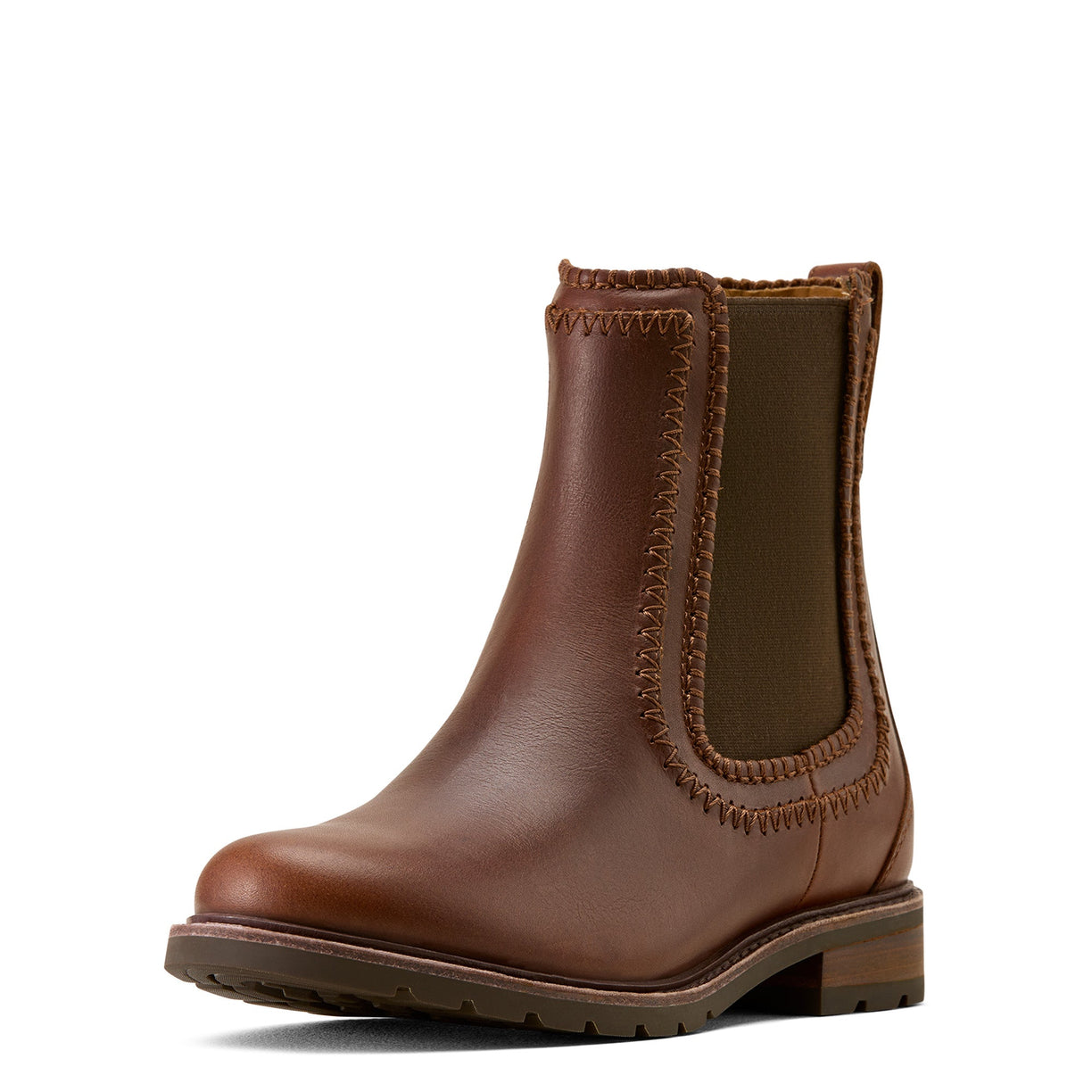 Brown leather english boot on a white background