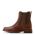 Womens Brown leather boot on a white background luxury stitching