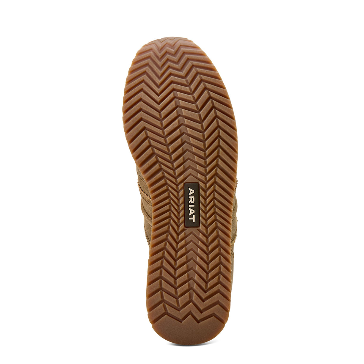 Brown boot sole with Ariat logo on a white background