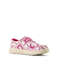 Pink and white patterned sneaker on a white background