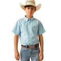 Child wearing a blue checkered shirt, jeans, and a cowboy hat on a white background