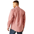 Man wearing a pink checkered shirt on a white background