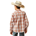 Person wearing a plaid shirt and cowboy hat on a white background