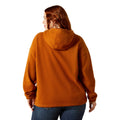 Person wearing a brown hoodie on a white background