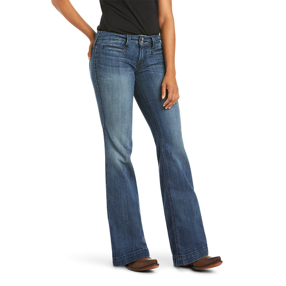 Women's Trouser Mid Rise Stretch Outseam Ella Wide Leg Jeans in Bluebell 10018360 Ariat