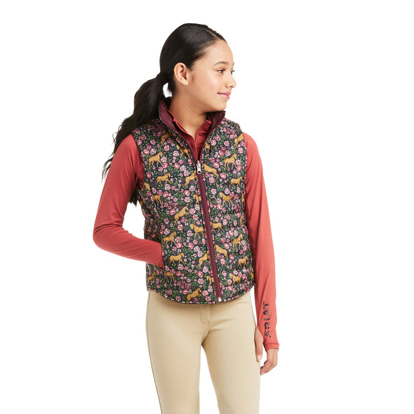 Kid's Emma Reversible Insulated Vest in Navy Floral Horse 10037631 Ariat