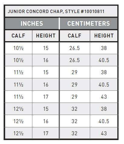 Ariat Junior Concord Chap Size Chart