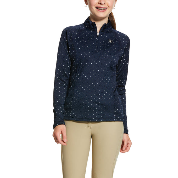 Kid's Sunstopper 2.0 1/4 Zip Baselayer Top in Navy Dot, 10030444 Ariat