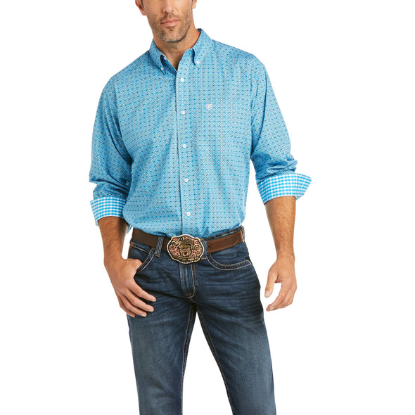Men's Wrinkle Free Gavin Classic Fit Shirt in Hawaiian Ocean 10036445 Ariat