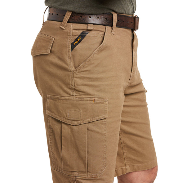 Men's Rebar DuraStretch Made Tough Cargo Shorts in Field Khaki 10034680 Ariat side