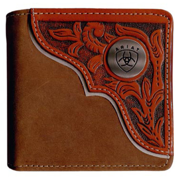 Ariat Wallet Bi-fold - Tooled Overlay Dark Tan WLT2112A