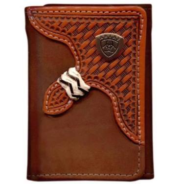 Ariat Tri-Fold Wallet - Basket Weave Overlay Dark Brown WLT3111A